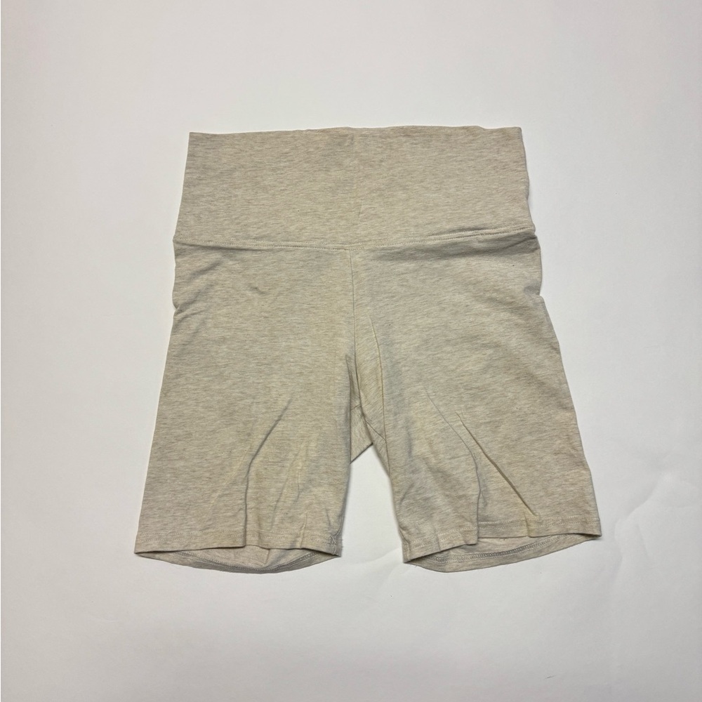 TNA Aritzia Heathered Cream High Waist Biker Shorts | Cotton Blend Medium